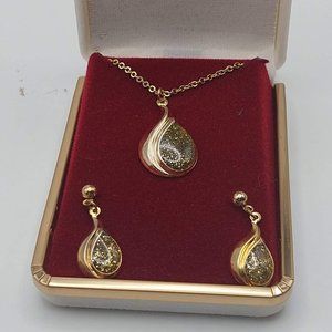 Diamond Dust Gold Necklace and Earring Set - Marquis Collection